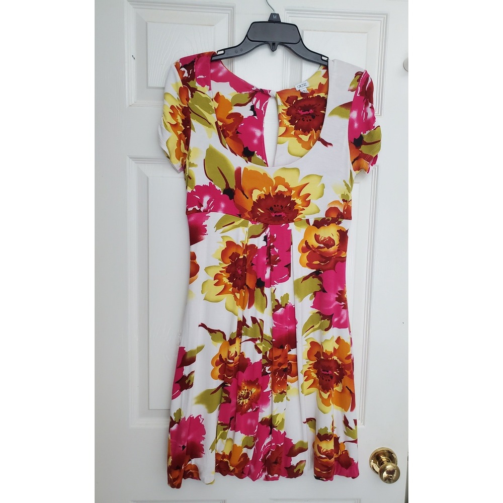 Cache Floral Mini Dress Multicolor Short Sleeve Keyhole Back Y2K Summer Size 8